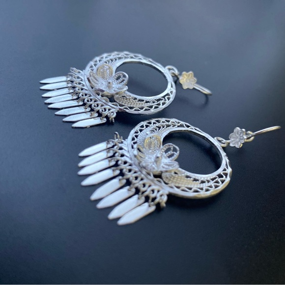 925 STERLING SILVER MEDIUM ROUND FOLKLORIC FILIGREE EARRINGS  From Mexico - Picture 4 of 11